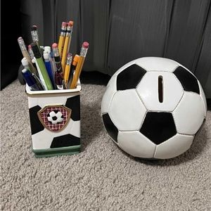 Soccer ball coin bank and pencil/pen (or whatever) holder